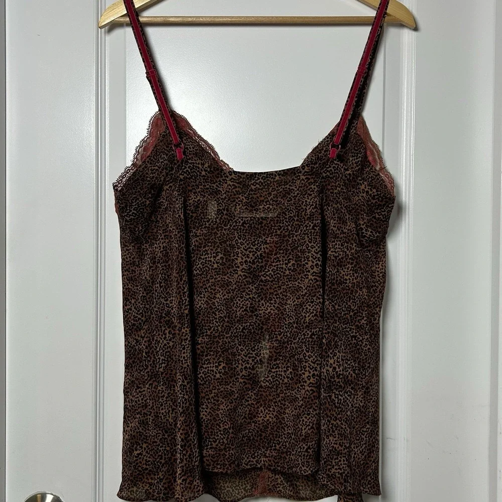 Victoria's Secret Vintage Y2K Leopard Print Lace Trim Double Tie Front Cami Top - Picture 2 of 2